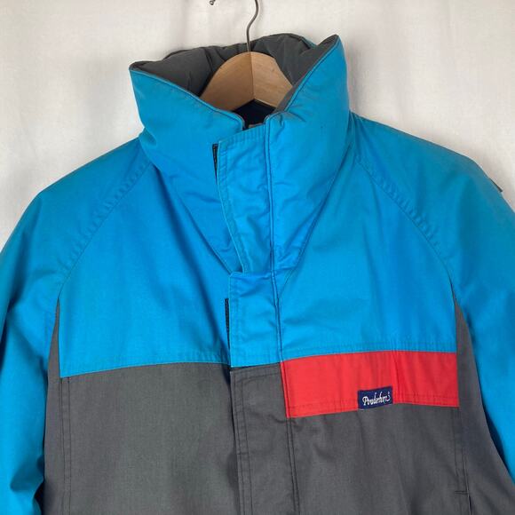 VTG Powderhorn Goose Down Jacket Mens M Blue Gray Colorblock Mountains Snow USA - Picture 3 of 16